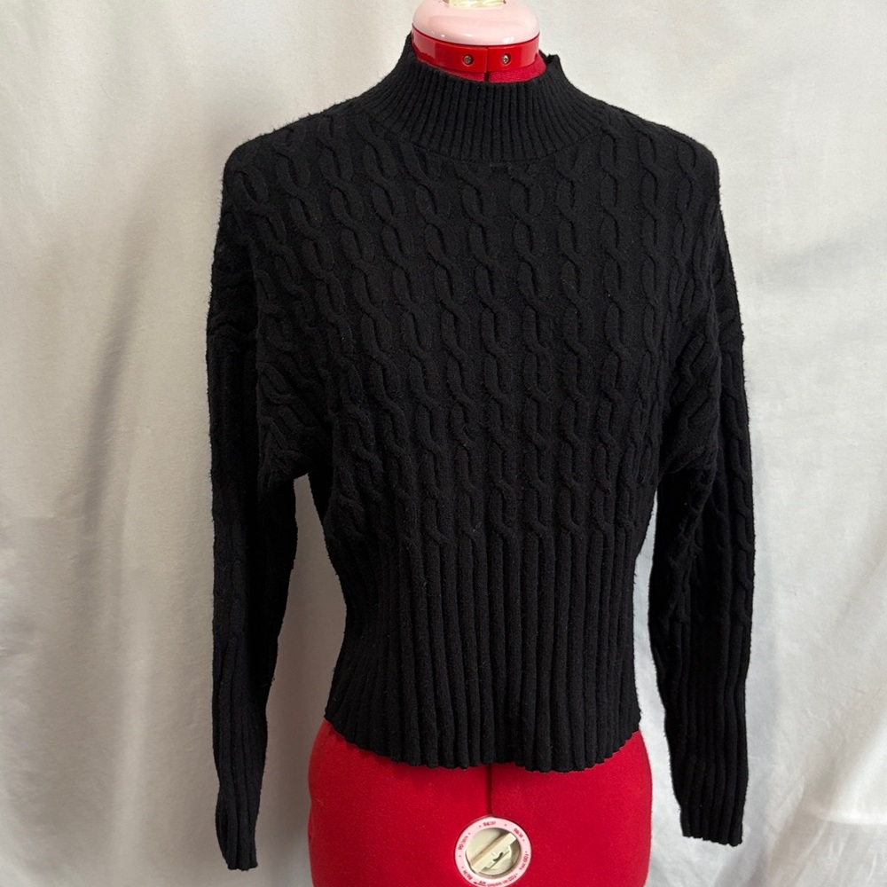 Jason Wu Black Cable Knit Turtleneck Sweater